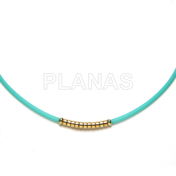 Necklace in sterling silver and gold bath with 2mm turquoise rubber.