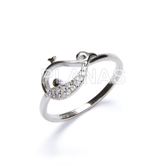 Ring in sterling silver and white zircons. whale.
