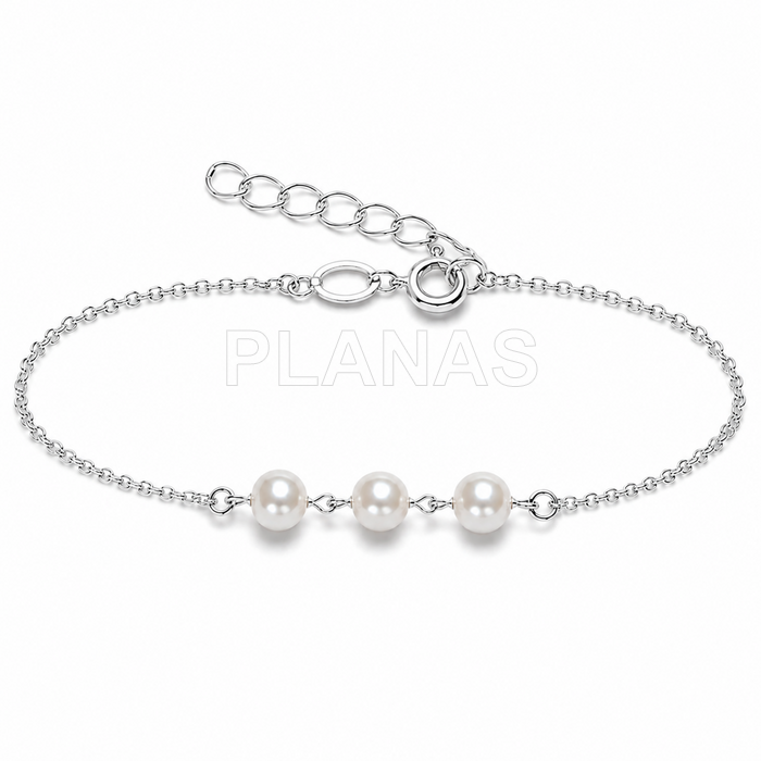 Bracelete em prata de lei e pérolas swarovski de 5 mm.