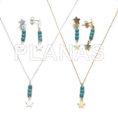 Set in sterling silver of 2 pieces, necklace and earrings. star.
