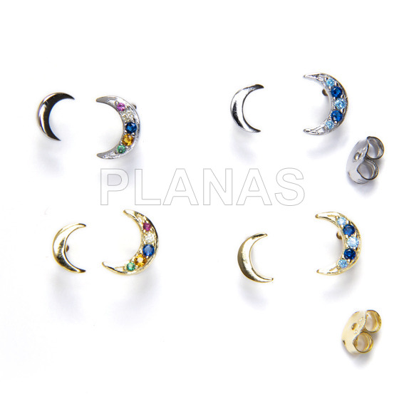 Brincos em prata ródio e zircões coloridos luna.