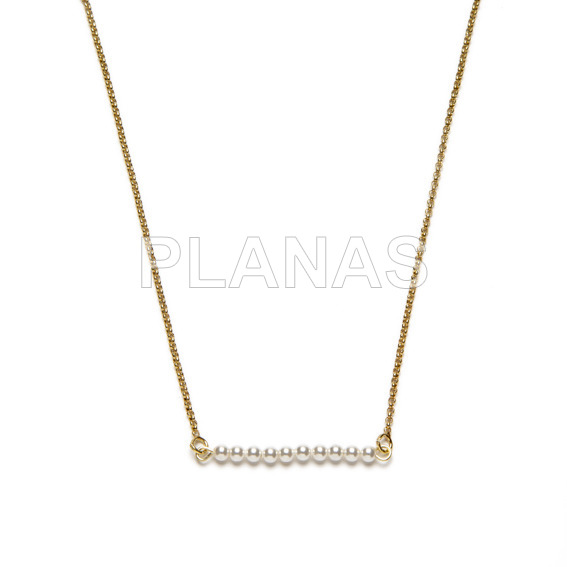 Sterling silver and gold plated necklace with 3mm swarovski pearls.