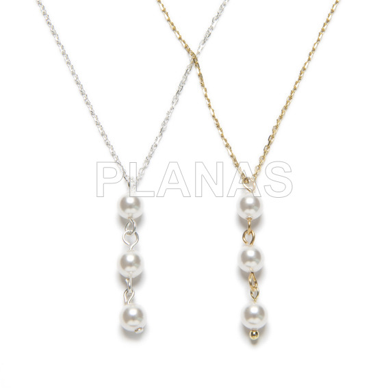 Necklace in sterling silver and 5mm swarovski pearls.