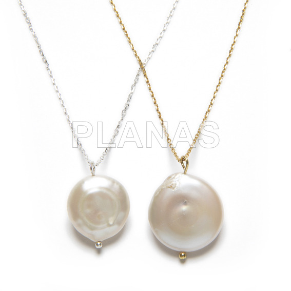 Sterling silver necklace with irregular cultured pearl.