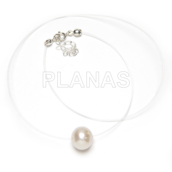 Invisible necklace finished in sterling silver with 12mm cultured pearl.