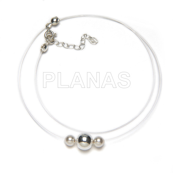 Collar invisible terminado en Plata de Ley con Perlas Cristal Austríaco de 5mm y bola en plata de 8mm.