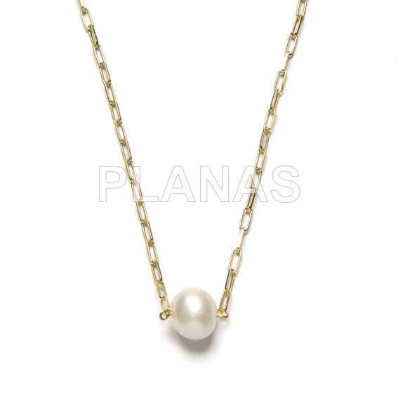 Colar em prata de lei com pérolas cultivadas de 10mm.