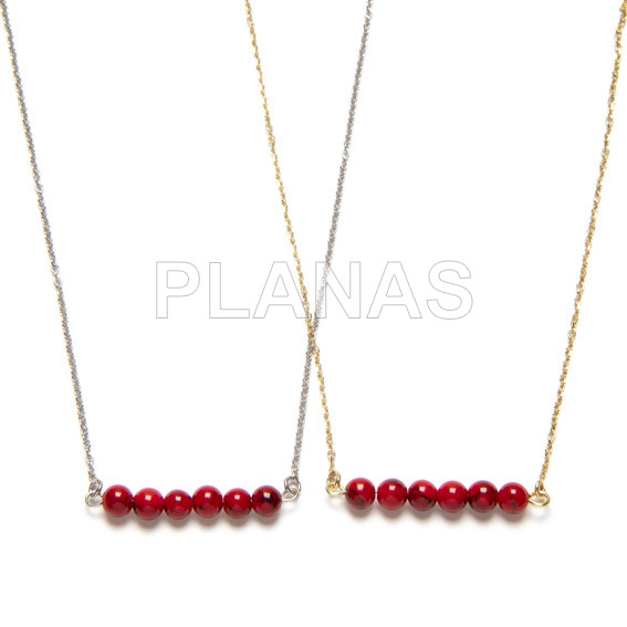 Necklace in sterling silver rhodium and coral.