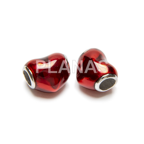 Enameled 304 stainless steel interpiece. red heart.
