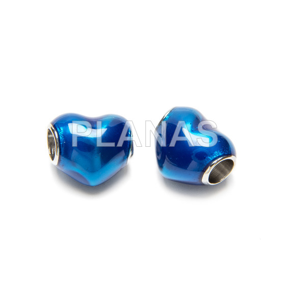 304 stainless steel enamelled spacer blue heart.