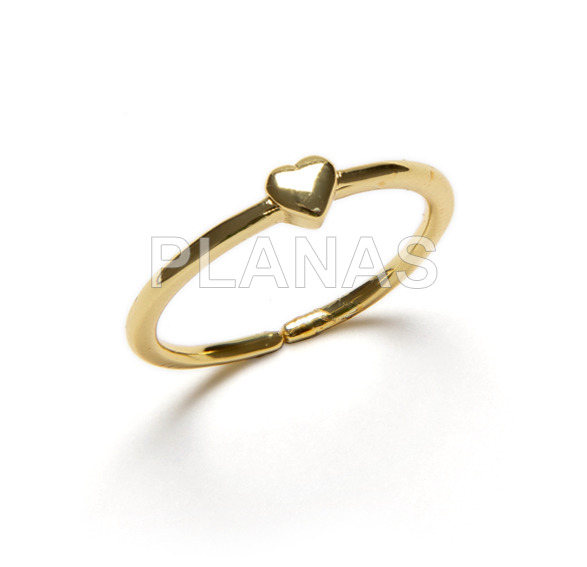 Open ring in brass and gold bath. heart.