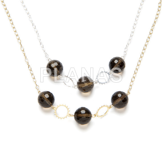 Sterling silver necklace with smoked glass pieces.
