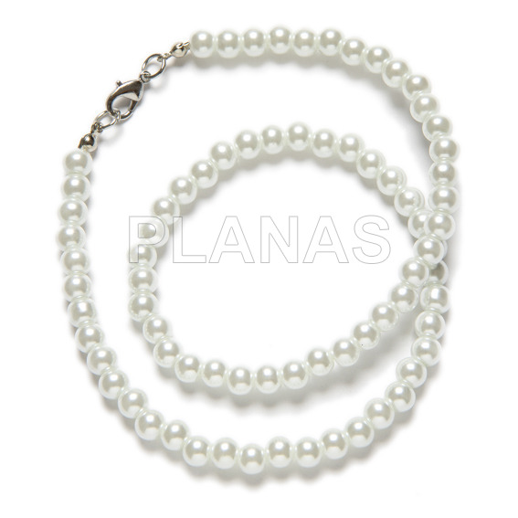 6mm synthetic pearl necklace and 304 stainless steel clasp.