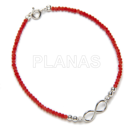 Bracelet in sterling silver and crystal, red color.infinite.