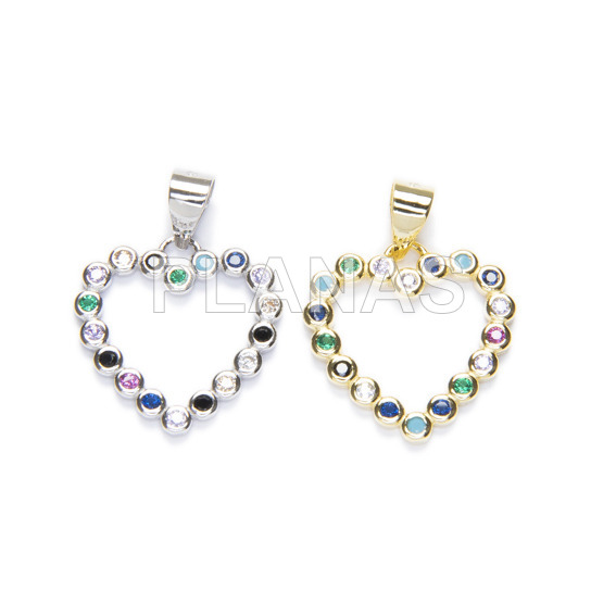 Pendant in rhodium sterling silver and colored zircons. heart.