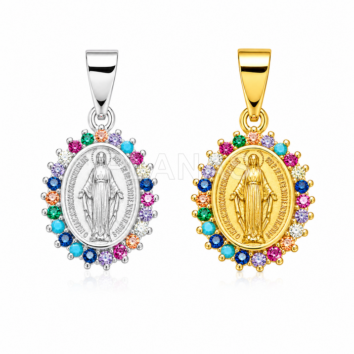 Colgante en Plata de ley rodiada y circonitas de colores. MILAGROSA.