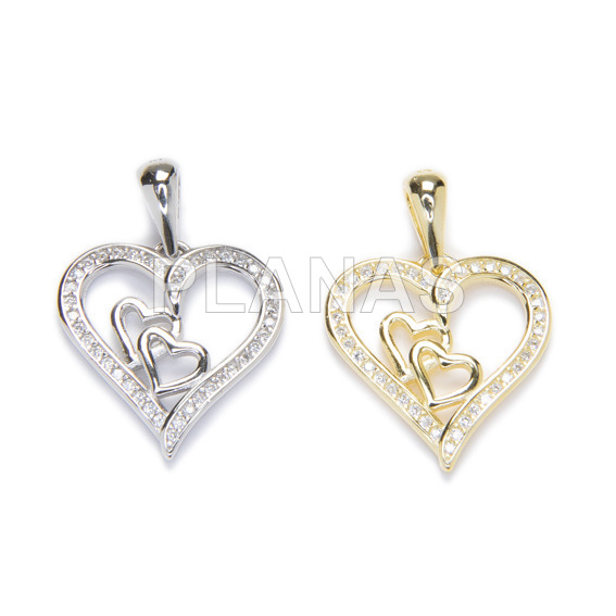 Pendant in rhodium sterling silver and white zircons. heart.