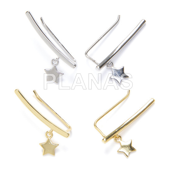 Pendientes Trepadores en Plata de Ley Rodiada.ESTRELLAS.