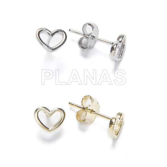 Earrings in rhodium-plated sterling silver. heart.
