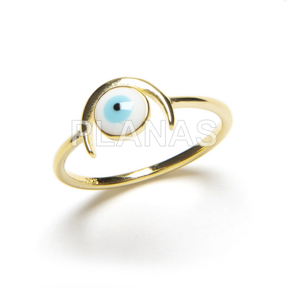 Ring in sterling silver plated in gold with enamel. turkish eye.