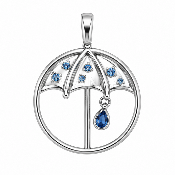 Colgante en Plata de ley rodiada y circonitas azules. PARAGUAS.