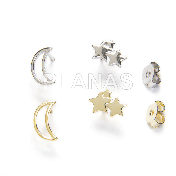 Pendientes en Plata de ley Rodiada.LUNA Y ESTRELLAS.