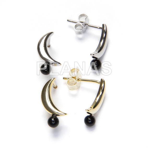 Earrings in rhodium-plated sterling silver with black pearl luna ..
