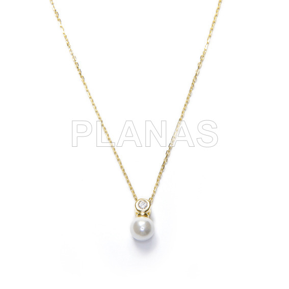 Rhodium plated sterling silver pendant with zirconia and 7mm pearl pearl.