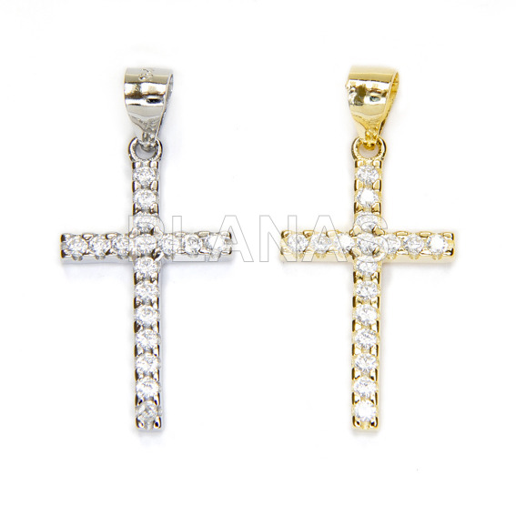 Pendant in rhodium sterling silver and zircons. cross.