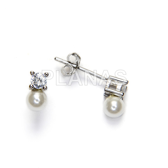 Rhodium plated sterling silver earrings with 4mm shell pearl.