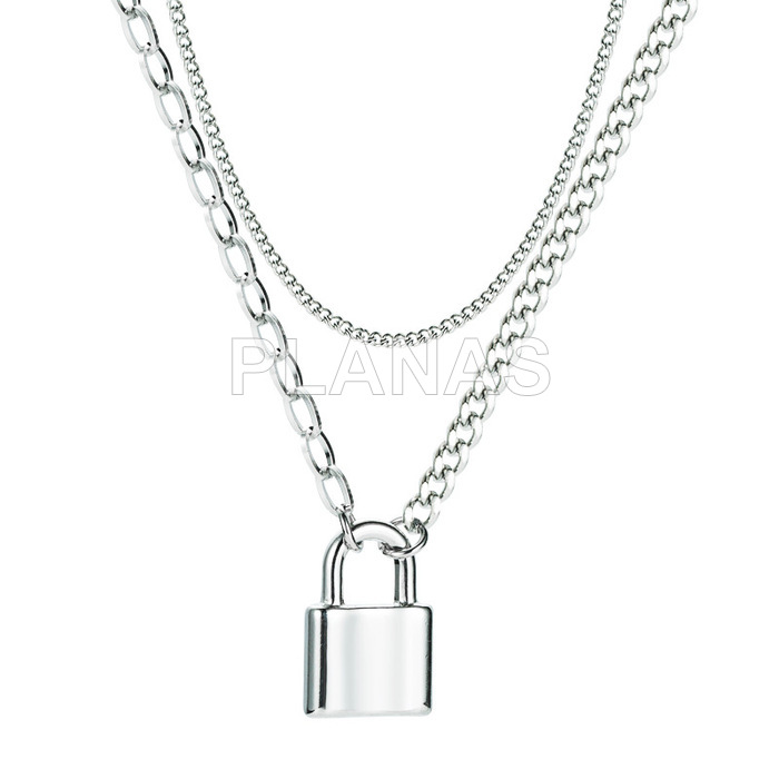 Titanium steel necklace with double chain. padlock.