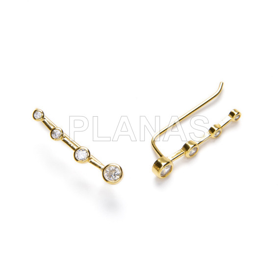 Pendientes Trepadores en Plata de Ley y baño oro con Circonitas Blancas. 