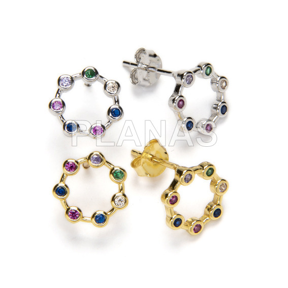 Rhodium-plated sterling silver and colored zirconia earrings.