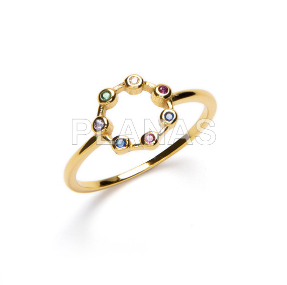1 micron gold plated sterling silver ring with color zircons. circle.