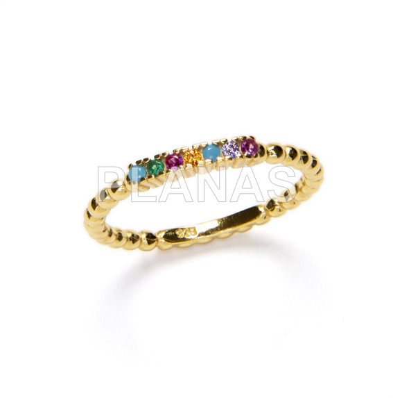1 micron gold plated sterling silver ring with colored zircons.