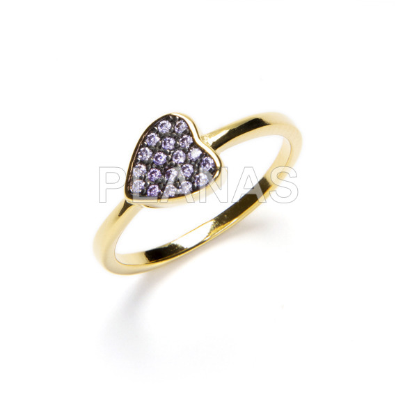 1 micra gold plated sterling silver ring with tanzanite zircons. heart.