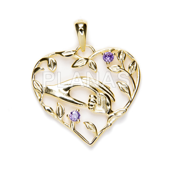 Pingente em prata de lei banhado a ródio e zircões lilás.