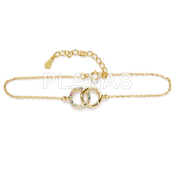 Pulseira em prata de lei banhada a ródio e zircões cor. cÍrculo duplo.