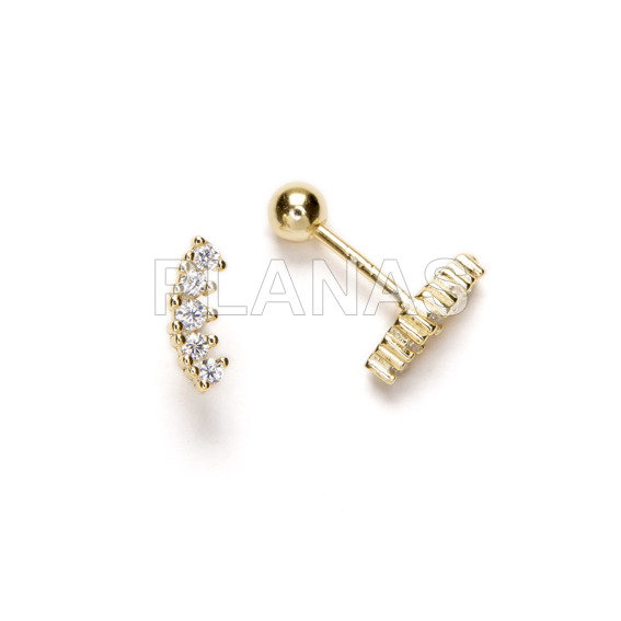 Sterling silver and gold plated earrings with zircons and screw closure.