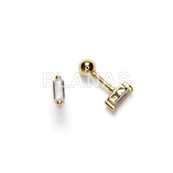 Sterling silver and gold plated earrings with zircons and screw closure. bar.