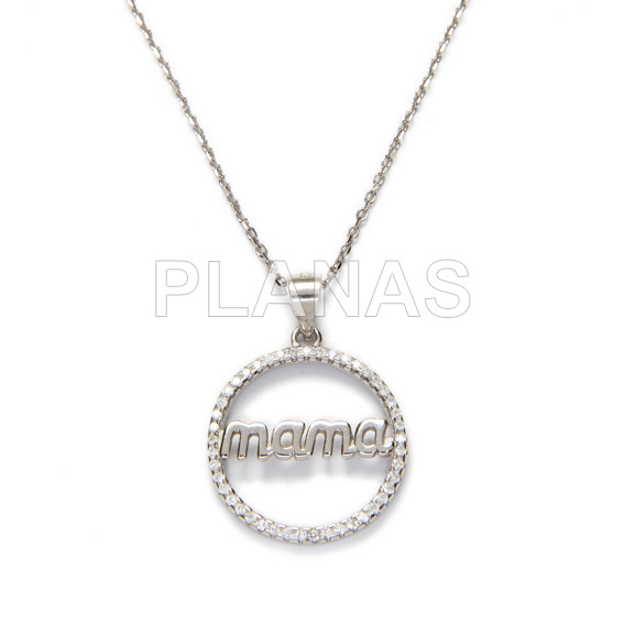 Necklace in rhodium plated sterling silver and zircons. mama.