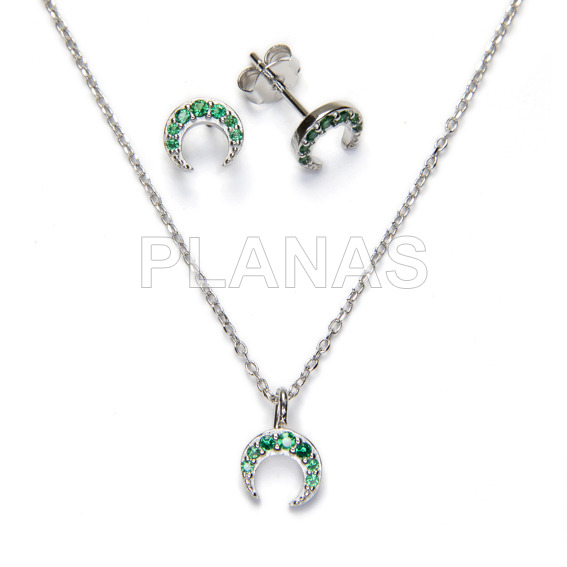 Set in rhodium-plated sterling silver and emerald zircons. inverted moon.