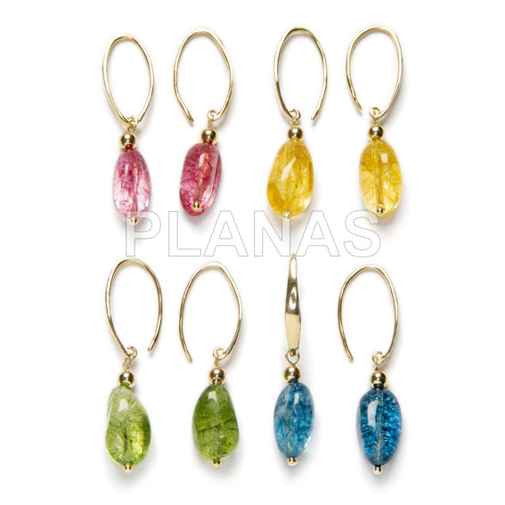 Sterling silver and gold plated earrings with natural quartz.
