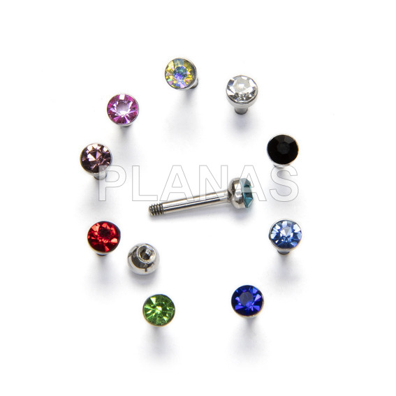 Pack of 10 units of piercing assorted colors in stainless steel.