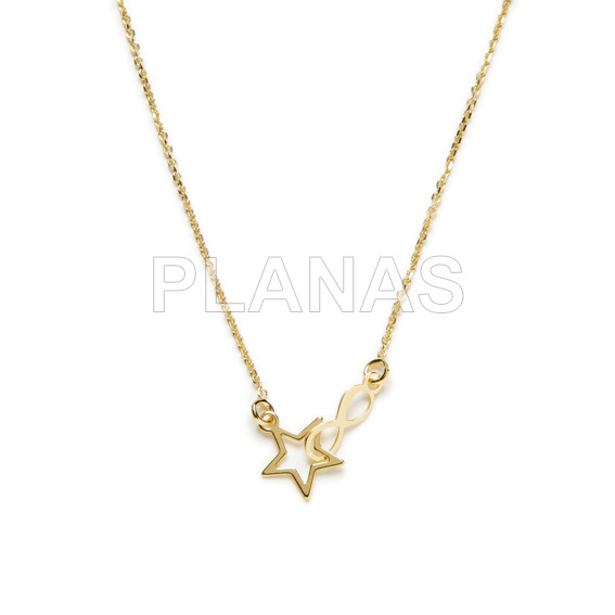 Collar en Plata de Ley y baño oro. INFINITO Y ESTRELLA.