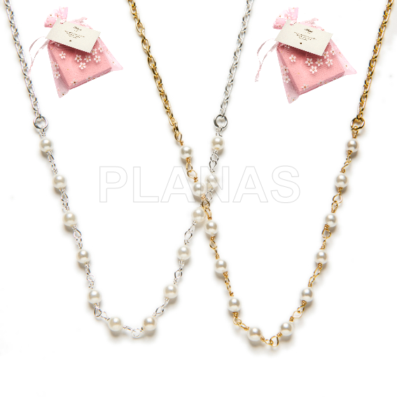 Collar en Plata de ley y perlas sintéticas de 3mm. 