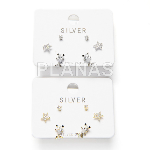 Set of 3 pairs of earrings in rhodium plated sterling silver and cubic zirconia.