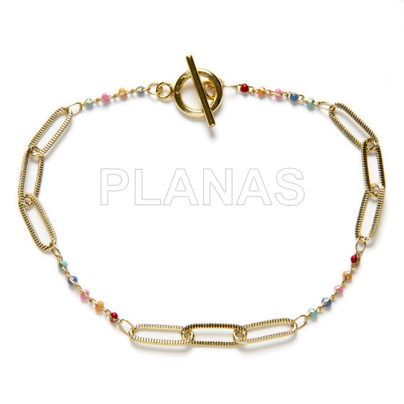 Enamelled balls anklet in brass and gold plating.