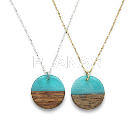 Sterling silver necklace piece in turquoise wood and resin.