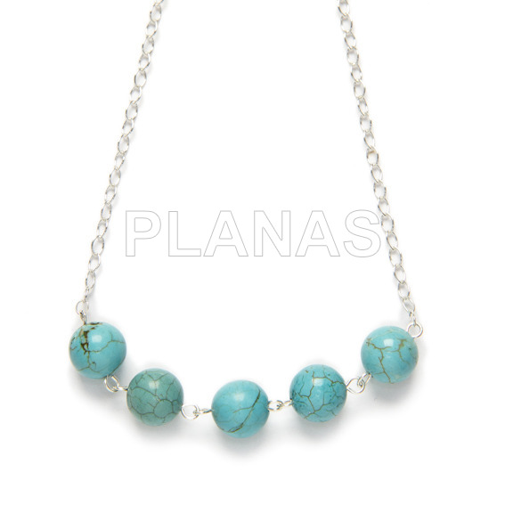 Sterling silver necklace with 10mm reconstituted turquoise balls.